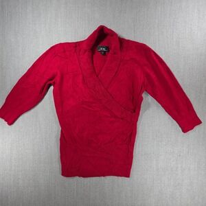 Byer California B-Wear Sweater Womens L‎ Red Surplice Shawl Collar 3/4 Sleeve